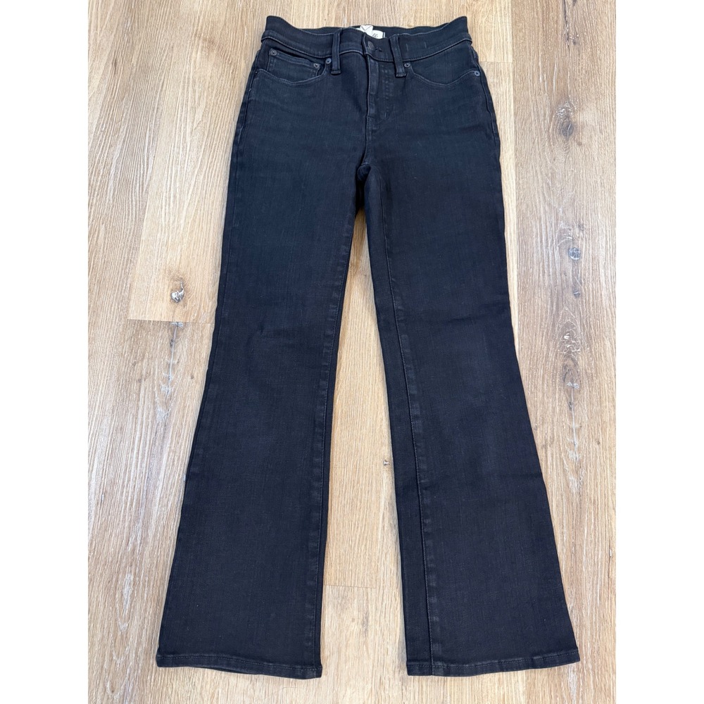 Madewell Minimalist Mid-Rise Kick Out Jeans Women 25 Black Stretch Flare Denim